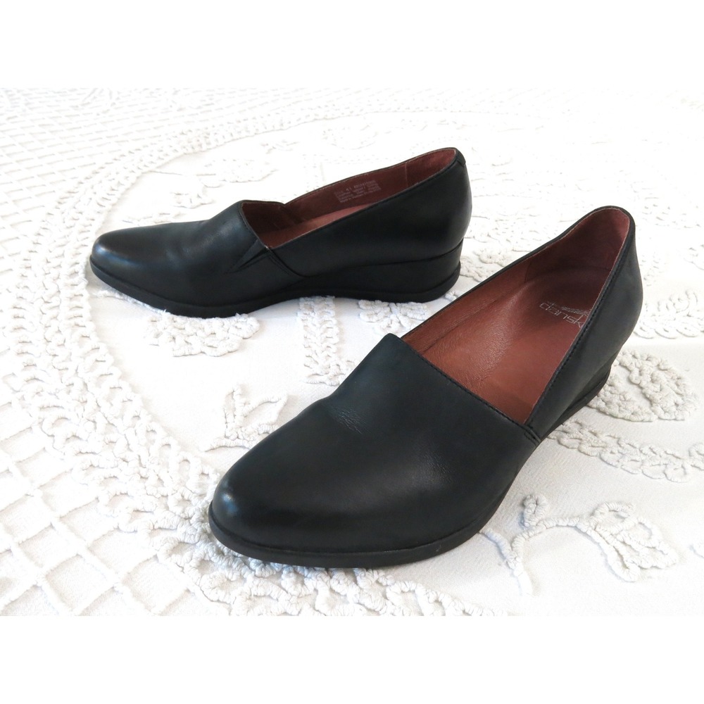 Dansko Black Leather Shanda Wedge Loafers 41 10 Slip On Shoes 6911470200